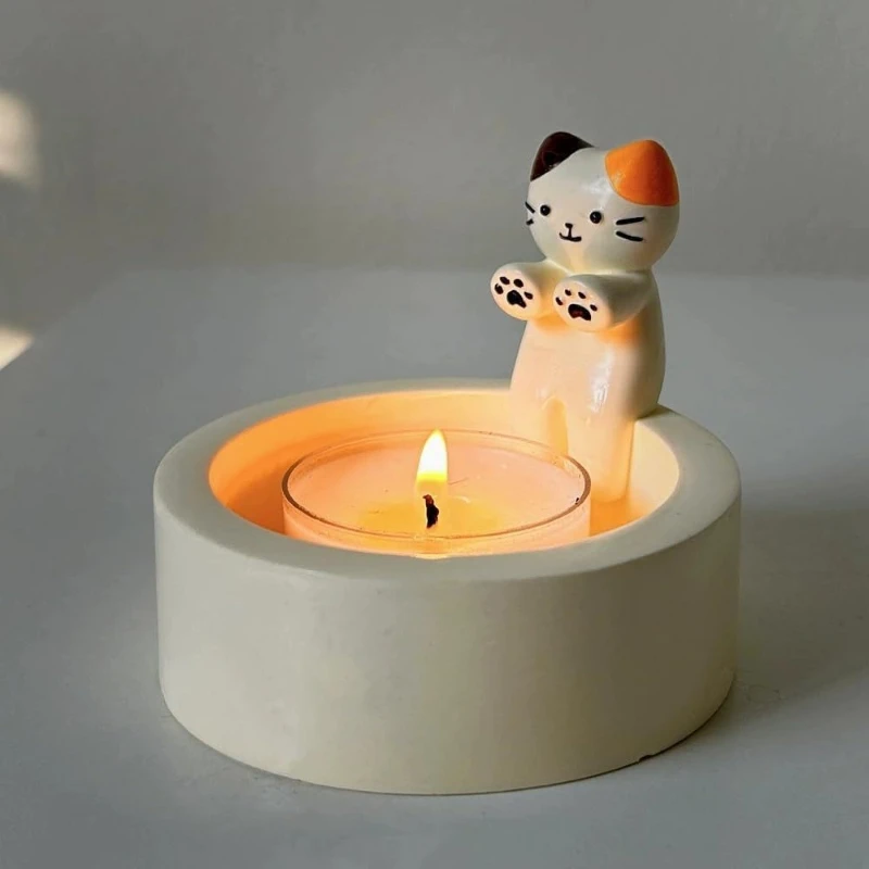 Cat Candle Holder Warming Paws Cute Kitten Candlestick Aromatherapy Candle Holder Scented Heat Resistant Lovely Table Decor