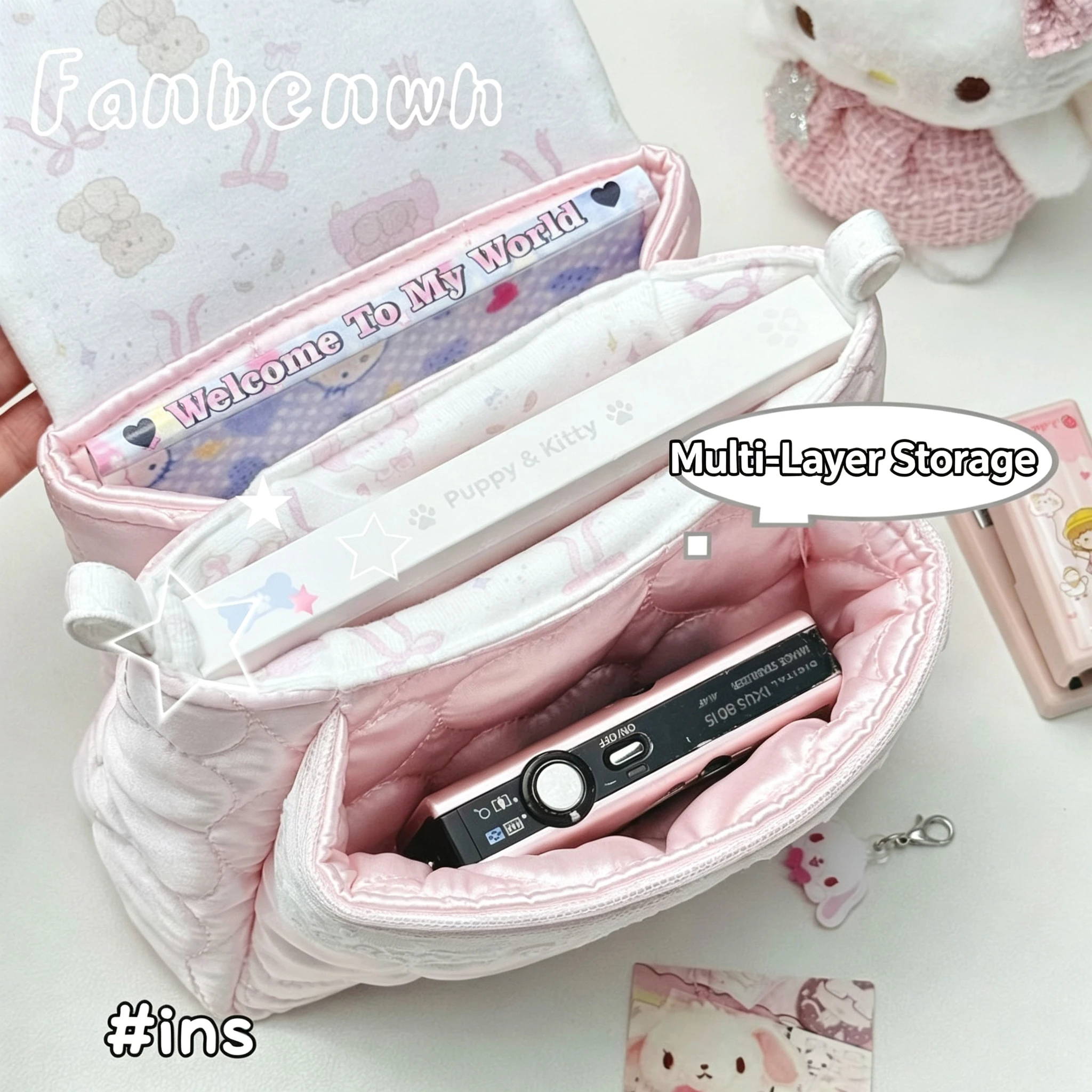 Cute Little Bear Love Storage Bag Handmade 3 Layer Storage Bag Ins High Aesthetic Portable Decor Pouch DIY Travel Organizer Bag