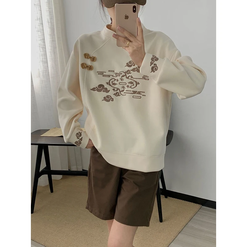 Loose Long Sve Hoodie Women's Faionable Traditional Chinese Sle Comfortable Quali round Ne Pullover Top