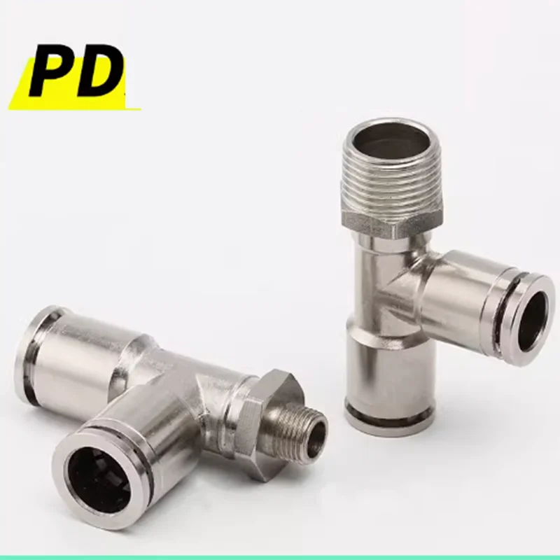 

5PC All copper Pneumatic Connector PD T Type Tee Connectors Brass Push In Male Thread Quick Tube Hose Fitting