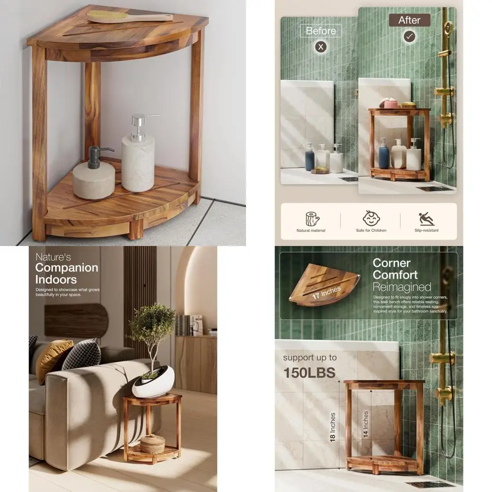 

Compact Indoor Shower Bench with Storage Shelf for Rest and Shaving