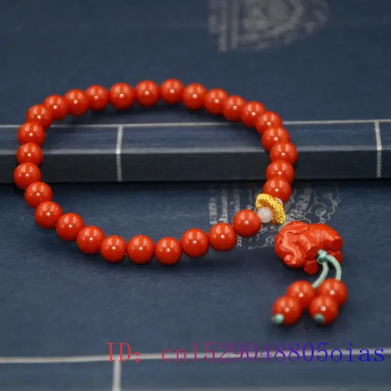 Cinnabar Elephant Bracelet Gift Real Beaded Natural Gifts Gemstone Men Bangle Bead Talismans Jewelry Carved Luxury Fashion