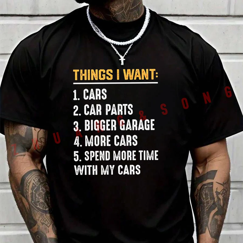 

Men's Women Summer T-shirt Funny Car Guy Wish ListTee Loose Short Sleeved Casual Basic TShirt Round Unisex Tops