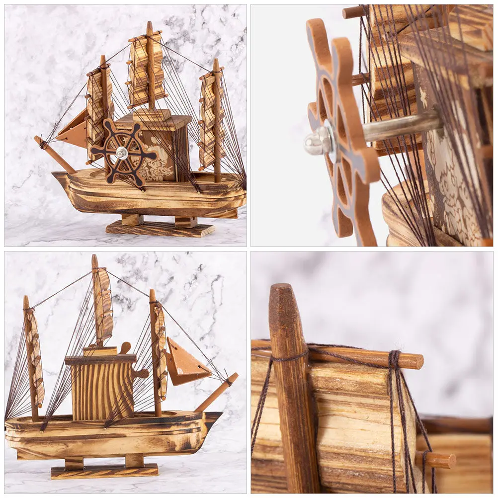 

Деревянная декоративная парусная лодка в средиземноморском стиле, украшение в морском стиле для обеденного стола, офиса, спальни, рабочего стола