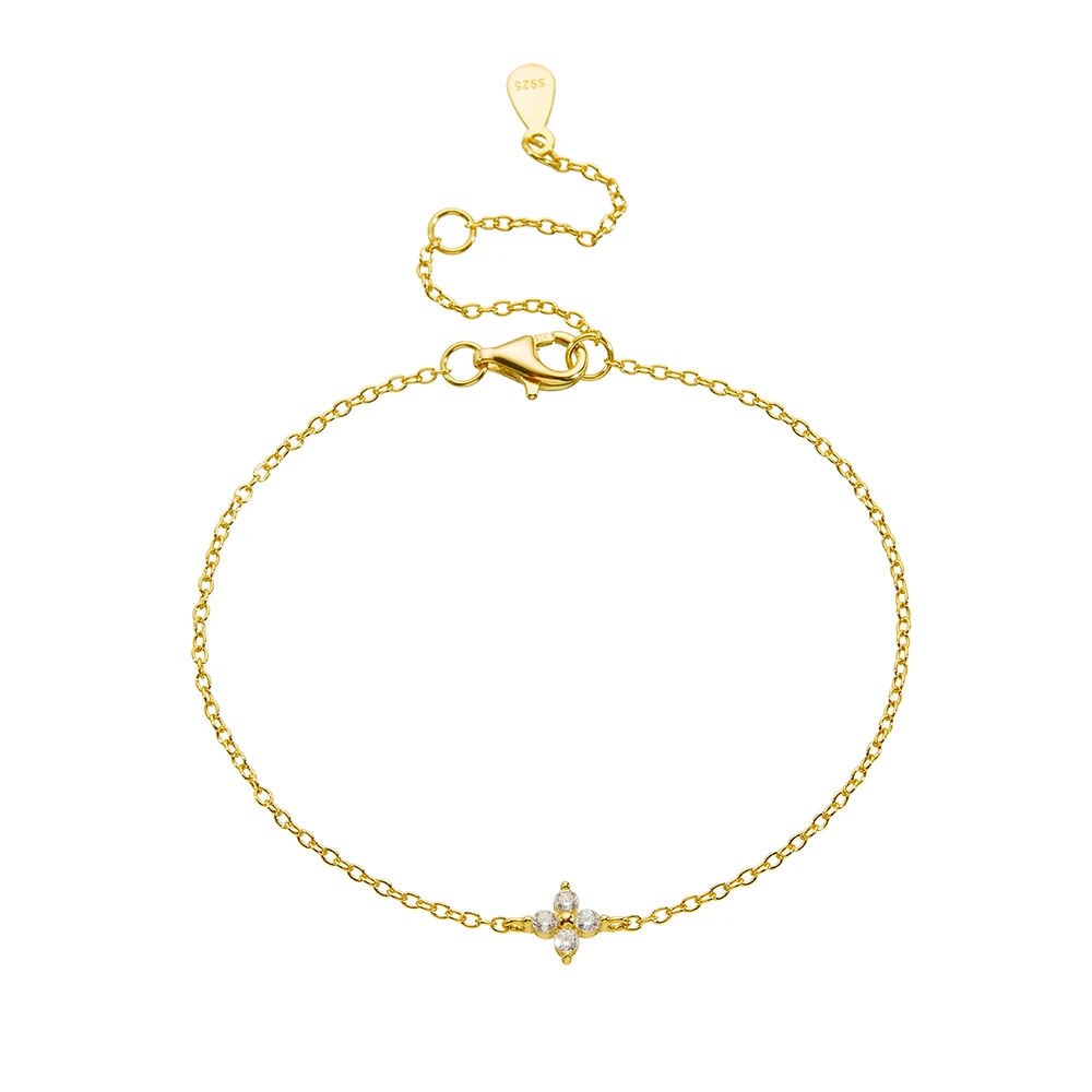 

925 Sterling Silver Four Leaf Clover Bracelet for Women Minimalist Luxury Fashion with Zircon Pendant Simple Chain Hand Jewelry