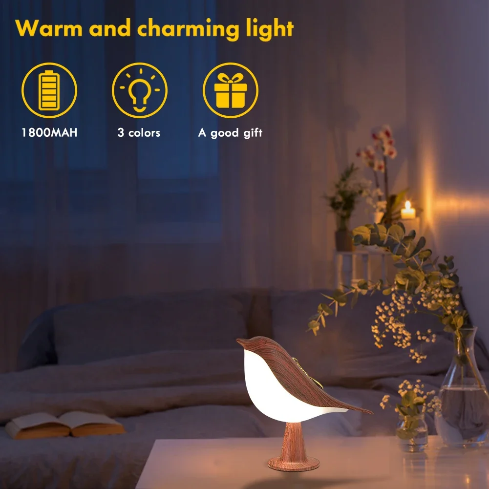 Moderne Einfache Elster LED Nachttischlampe Kleine Schnurlose Holz Vogel Nachtlicht Touch Control Schlafzimmer Tisch Leselampe Dekor