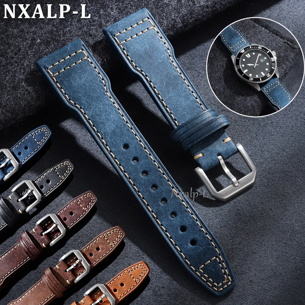20mm 21mm 22mm Cowhide Watch Strap for IWC Pilot Portugieser Stitching Leather Watchband Men Women Sport Bracelet Accessories