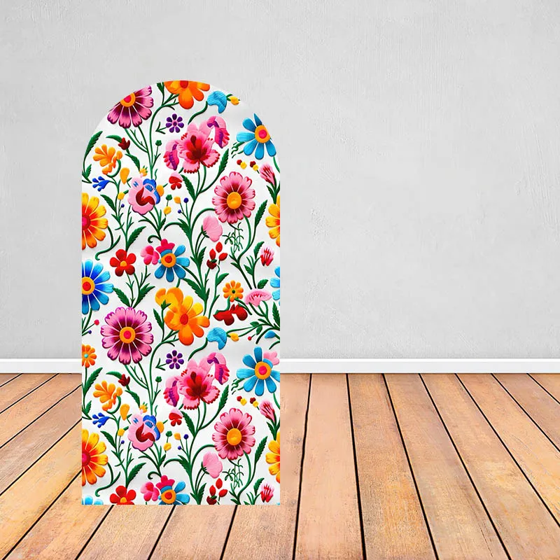 Mehofond 꽃 잔디 아치형 배경 라운드 상단 양면 커버, 어린이 성인용 수제 꽃 장식 배경 사진 스튜디오