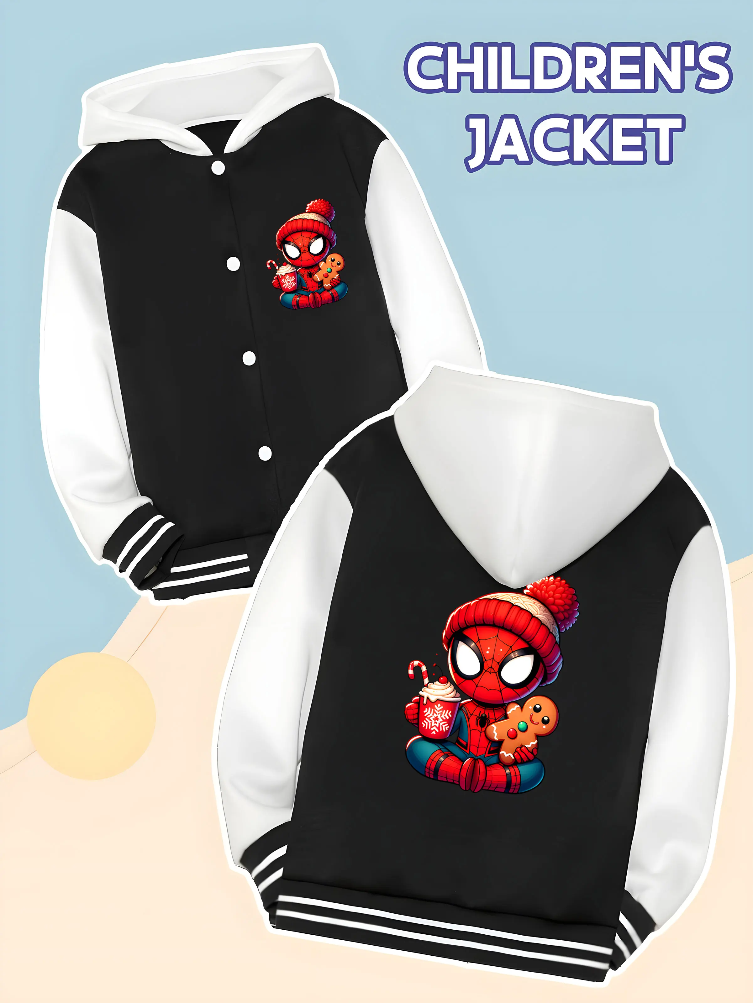 

MINISO Marvel Spider-Man Winter Boys Baseball Jacket - Spider-Man winter warm style print, double-sided warm and cute style, com