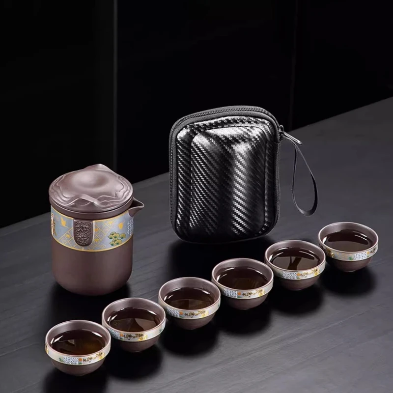 

Высококачественный дорожный чайный сервиз Zisha, портативный один горшок, шесть чашек, специальные чашки для кемпинга, кунг-фу, чая для заваривания чая