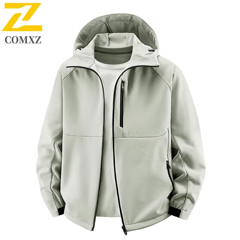 

COMXZ Men Softshell Jacket Autumn Winter Fleece Lined Thick Warm Coat Loose Fit Couple Stand Collar Super Stretch windbreaker