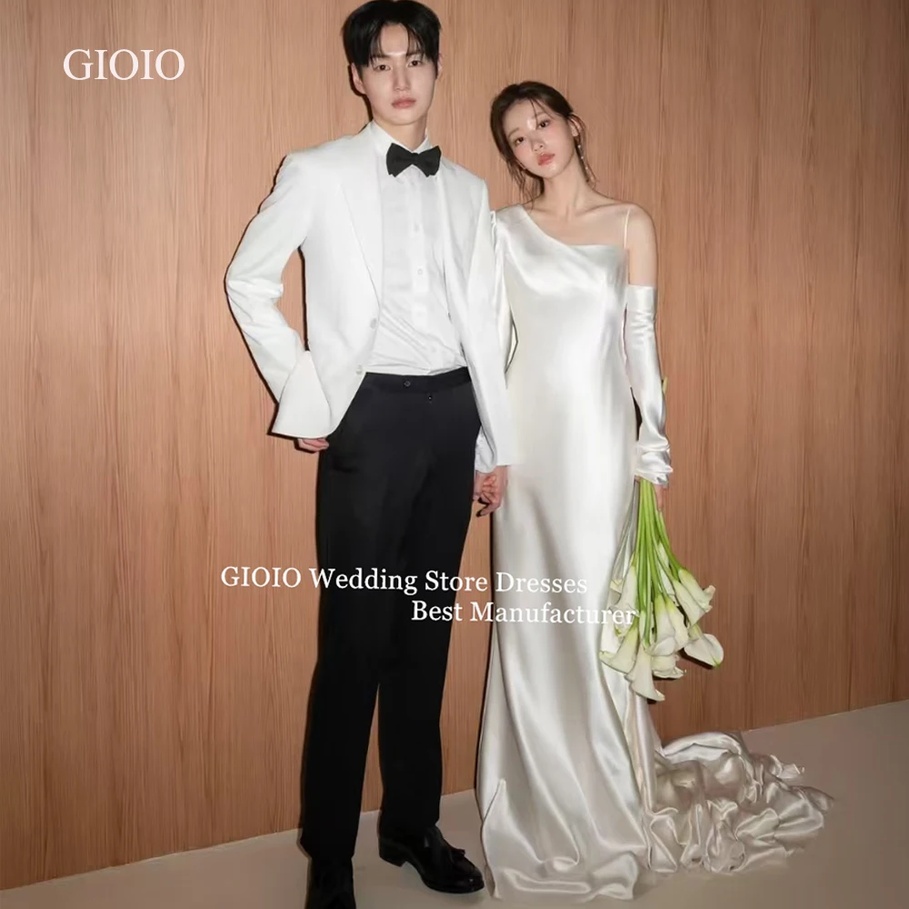 

GIOIO Elegant Fashion Single Shoulder Satin Wedding Dress Train Skirt Bridal Gown Korean Photo Shoot High End Customized