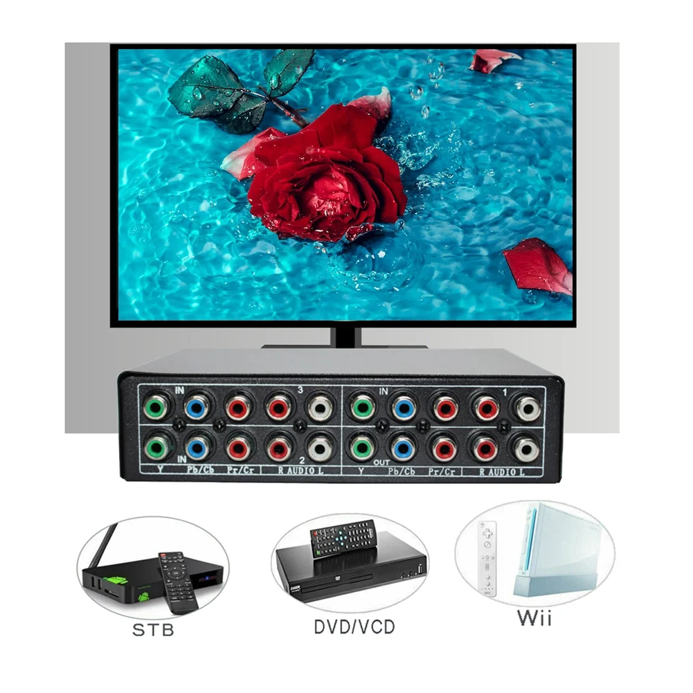 X62A_RGB Selector de interruptor de componente de 3 vías para PS2 Wii Xbox DVD Player TV
