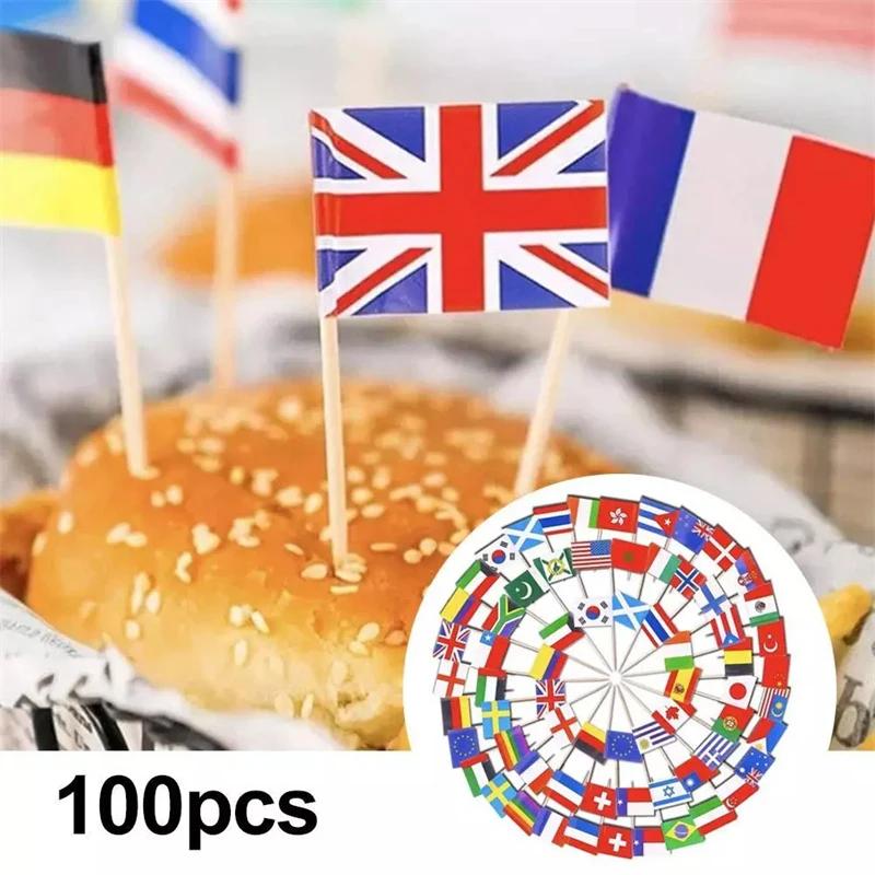 100pcs 65mm Paper National Flag Disposable Toothpick Cake Dessert Fruit Stick Party Food Decoration Supplies