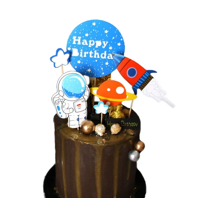 Outer Space Theme Birthday Cake Decorations Planetary Clay Cake Toppers Set Happy Boys Outer Space Birthday Party Cake Decor