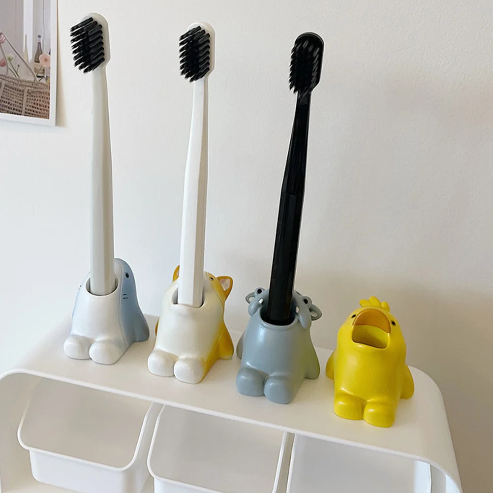 

4Pcs Animal Toothbrush Holder Resin Cute Desktop Pen Pencil Stand Office Study Brush Storage Organizer