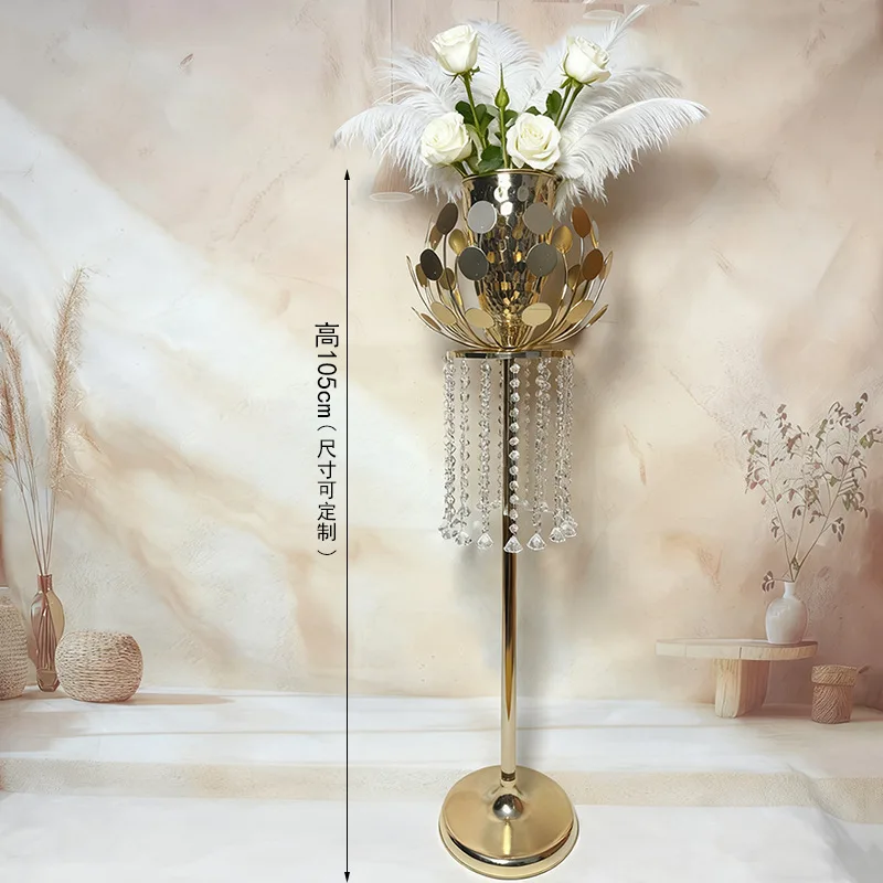 Wedding scene road guide flower stand floor-to-ceiling flower arrangement vase gold wrought iron shelf wedding arrangement