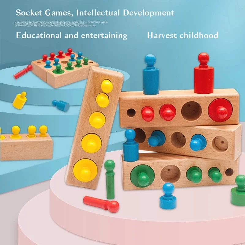 Baby early education intellectual development toys, Montessori cylinder socket, sensory color cognitive blocks