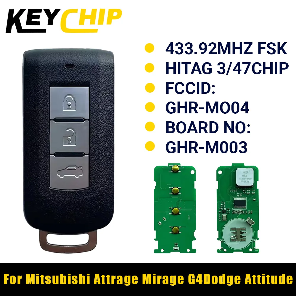 KC para Mitsubishi Dodge Attitude 2017 2018 2019 2020 llave inteligente de coche con llave de emergencia 433,92 MHz FSK 47 CHIP M004
