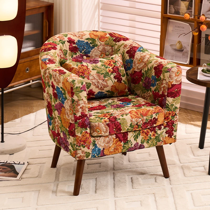 

American light luxury single sofa balcony living room bedroom homestay retro style small apartment leisure solid wood tiger chai