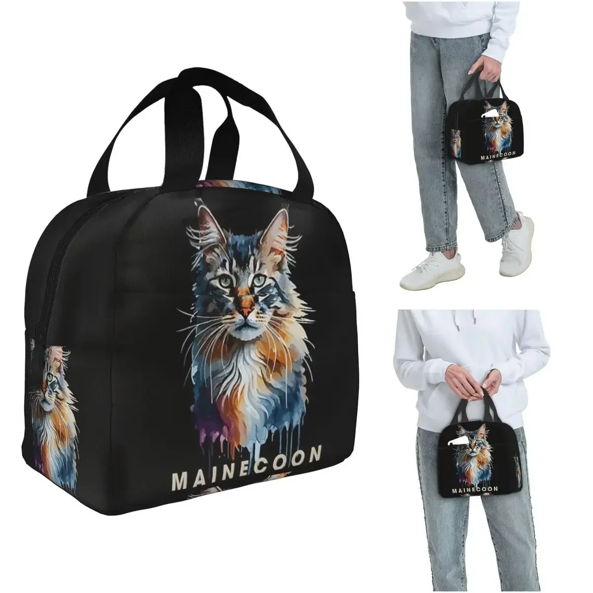 Colorful Mainecoon, Gorgeous Maine Coon Cat Art Insulated Lunch Bag for Women Children Food Boxes Thermal Lunch Box Tote