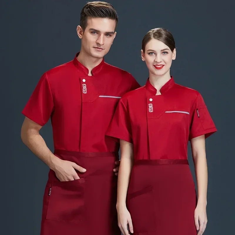 Jaqueta de chef masculina, hotel, restaurante, cozinha, casaco de chef, manga curta, uniforme de cozinha, verão, catering, gola, serviço de comida, roupa de trabalho