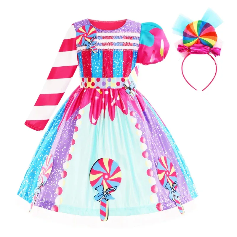 Lollipop Candy vestido para niños, fiesta de carnaval, disfraz de cumpleaños para niña pequeña, tutú de arcoíris elegante, vestido de Purim para niñas