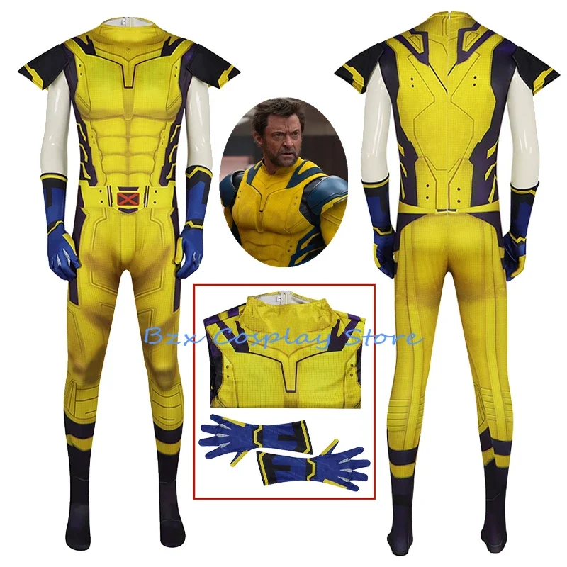 Super-herói Deadpool Cosplay Macacão, Wolverine impresso Bodysuit, Conjunto de luva de festa de Halloween, Zentai Role Play Uniform, Filme