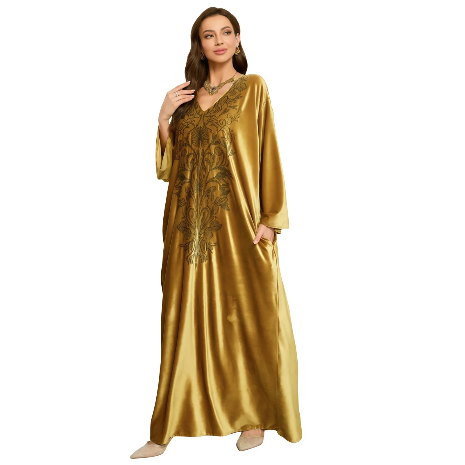 Fashion Embroidered Maxi Kaftan Dress For Women - Beach Bathing Suit Cover up Long Maxi Dress Holiday Beachwear