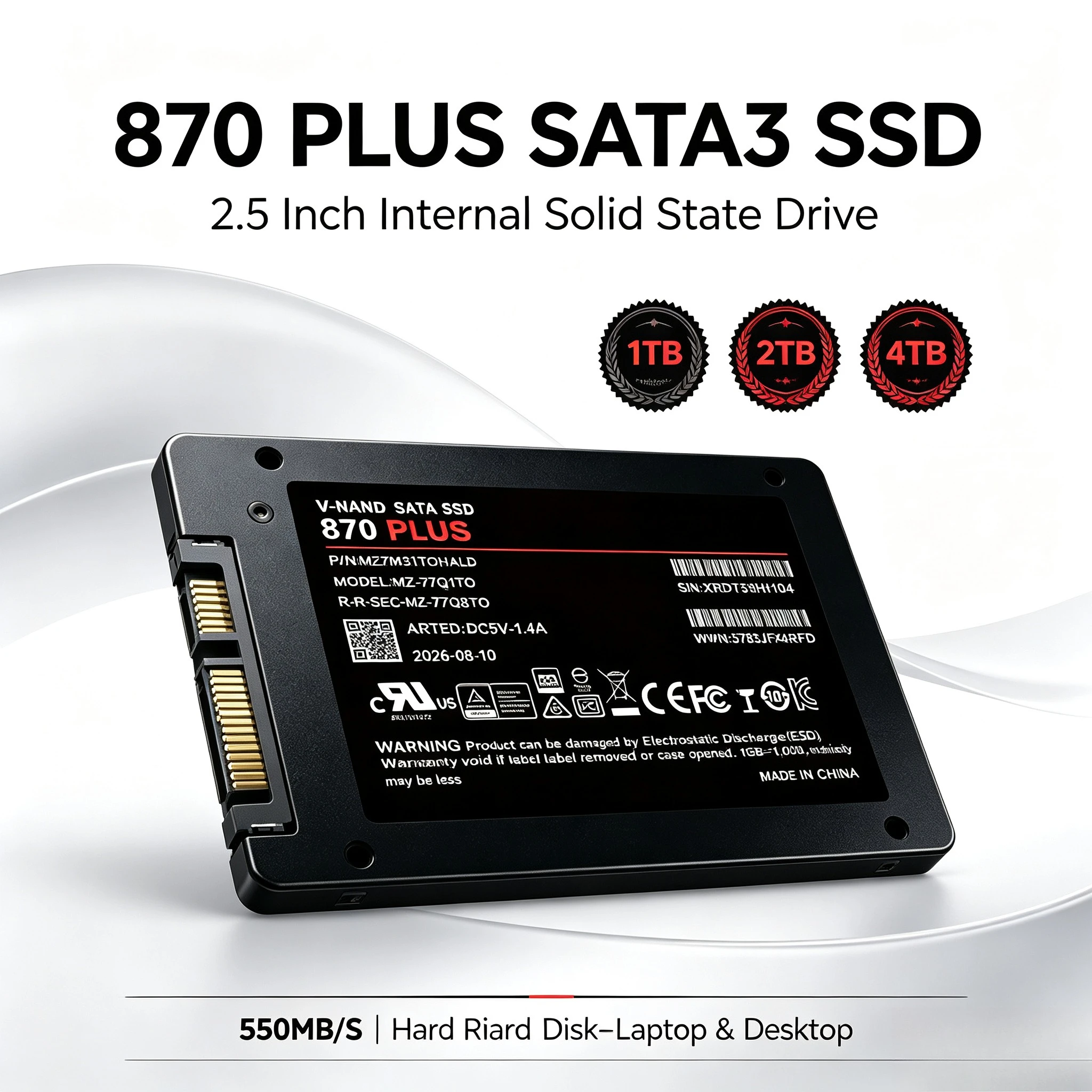 2.5 Inch  Internal Solid State Drive 550MB/S 870 PLUS SATA3 SSD 1TB 2TB 4TB Hard Disk Solid State Drive for Laptop Desktop