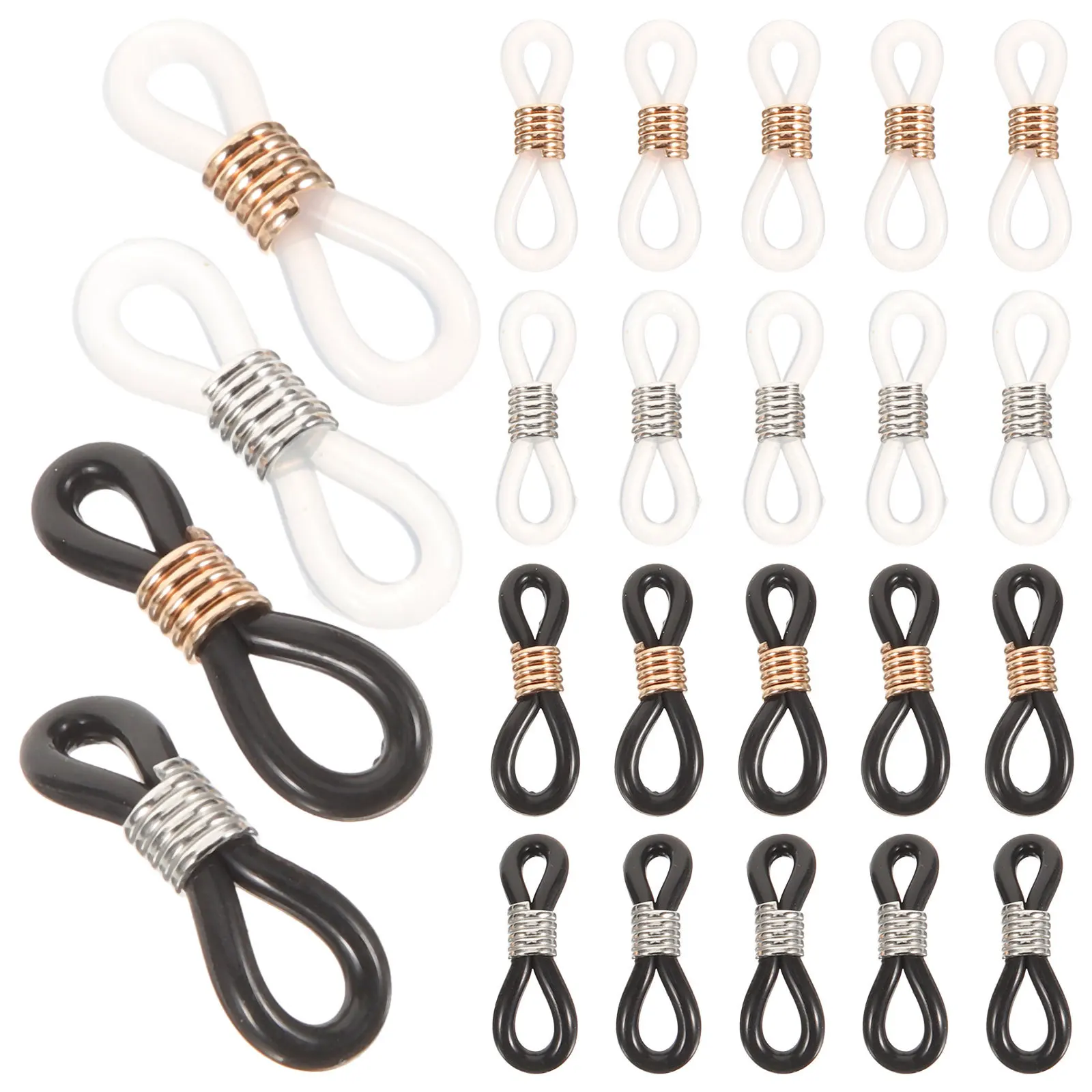 

120Pcs Eyeglass Chain Ends Silicone Adjustable Anti-Slip Connector Cord for Eyeglass Strap Holder Retainer Universal Glasses