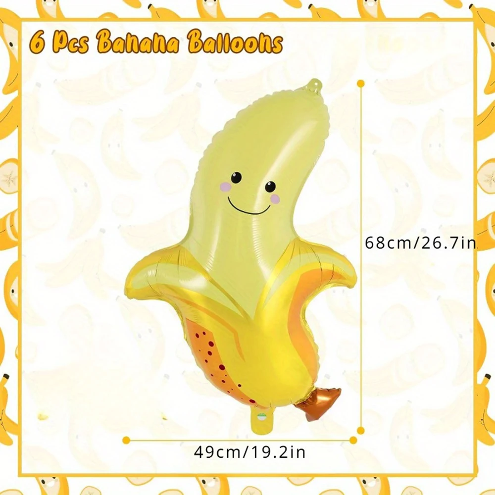 6Pcs Banana Foil Balloons arge Cute Fruit Foil Balloons for Fruit Banana Themed Party Decoration Birthday Baby Shower Supplies