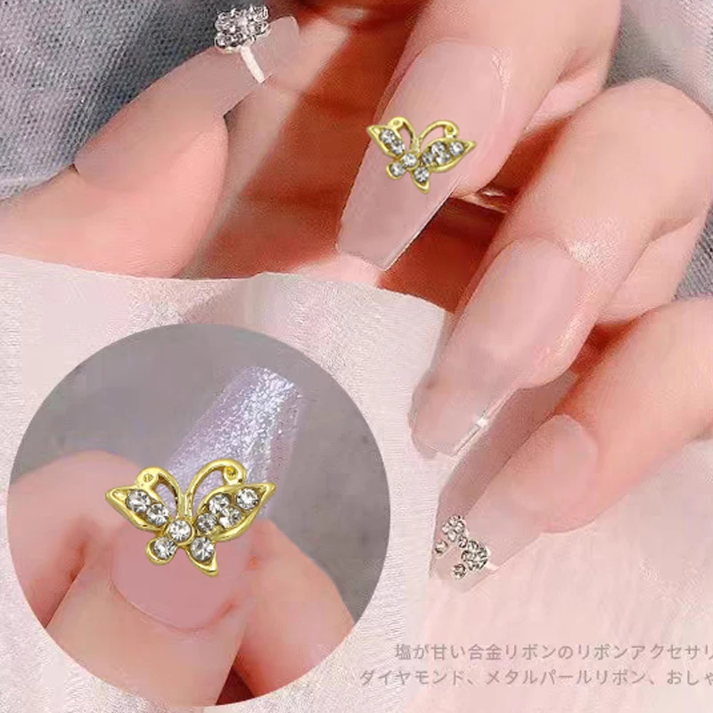 10 stuks 3D schattige legering vlinder nail art charme minimalistische gouden en zilveren vlinder nageldecoratie accessoires DIY nagel ca