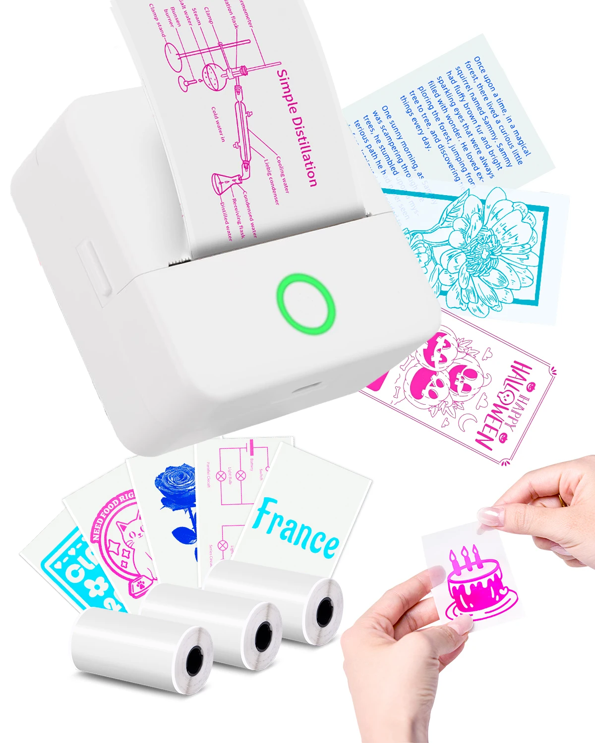 mini HD printer portable sticker label Printer Bluetooth pocket thermal printer with paper for student note inkless printing