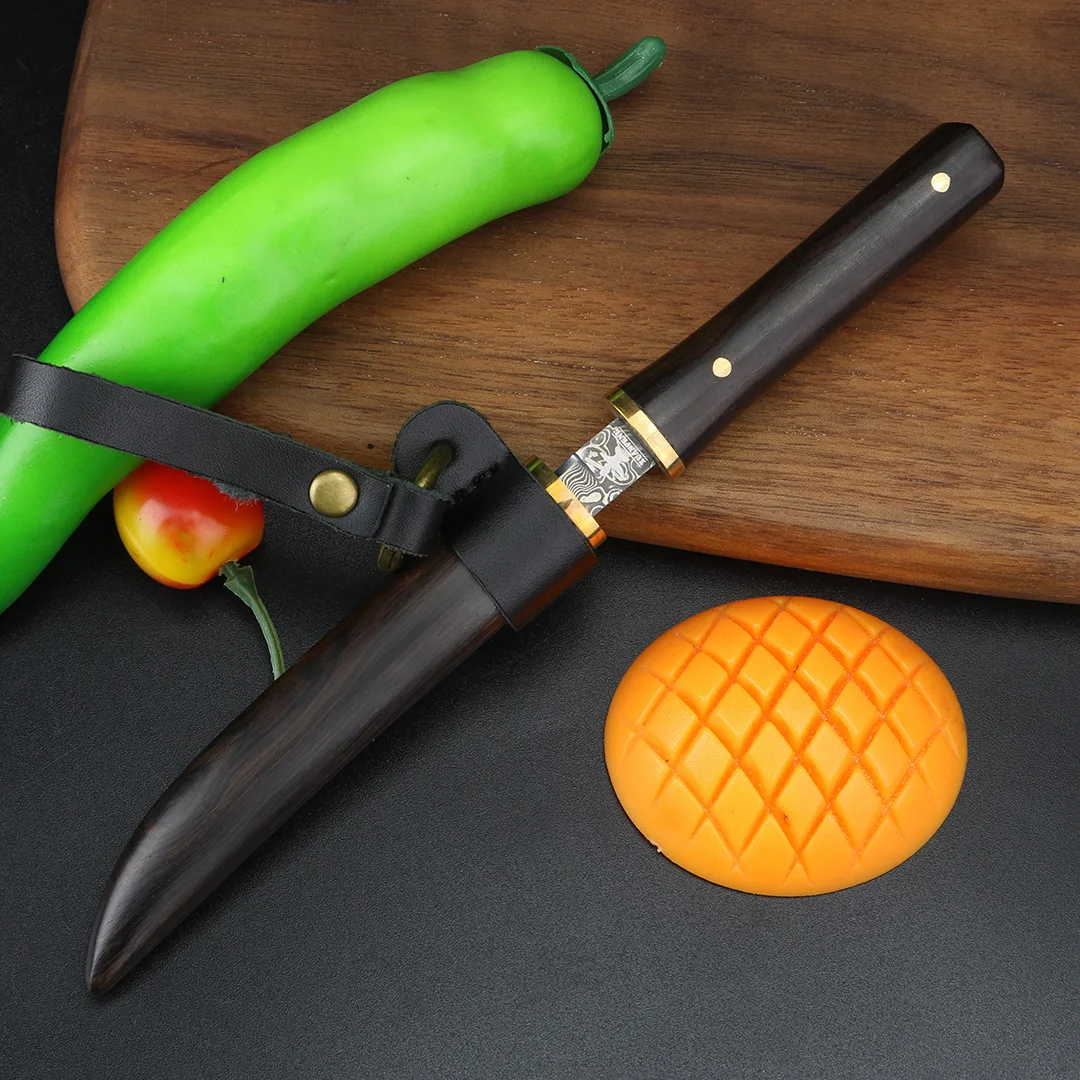 Coltello da frutta per esterni a lama fissa in acciaio di Damasco coltello da autodifesa per sopravvivenza nella natura selvaggia coltello da caccia da campeggio fodero in legno massello