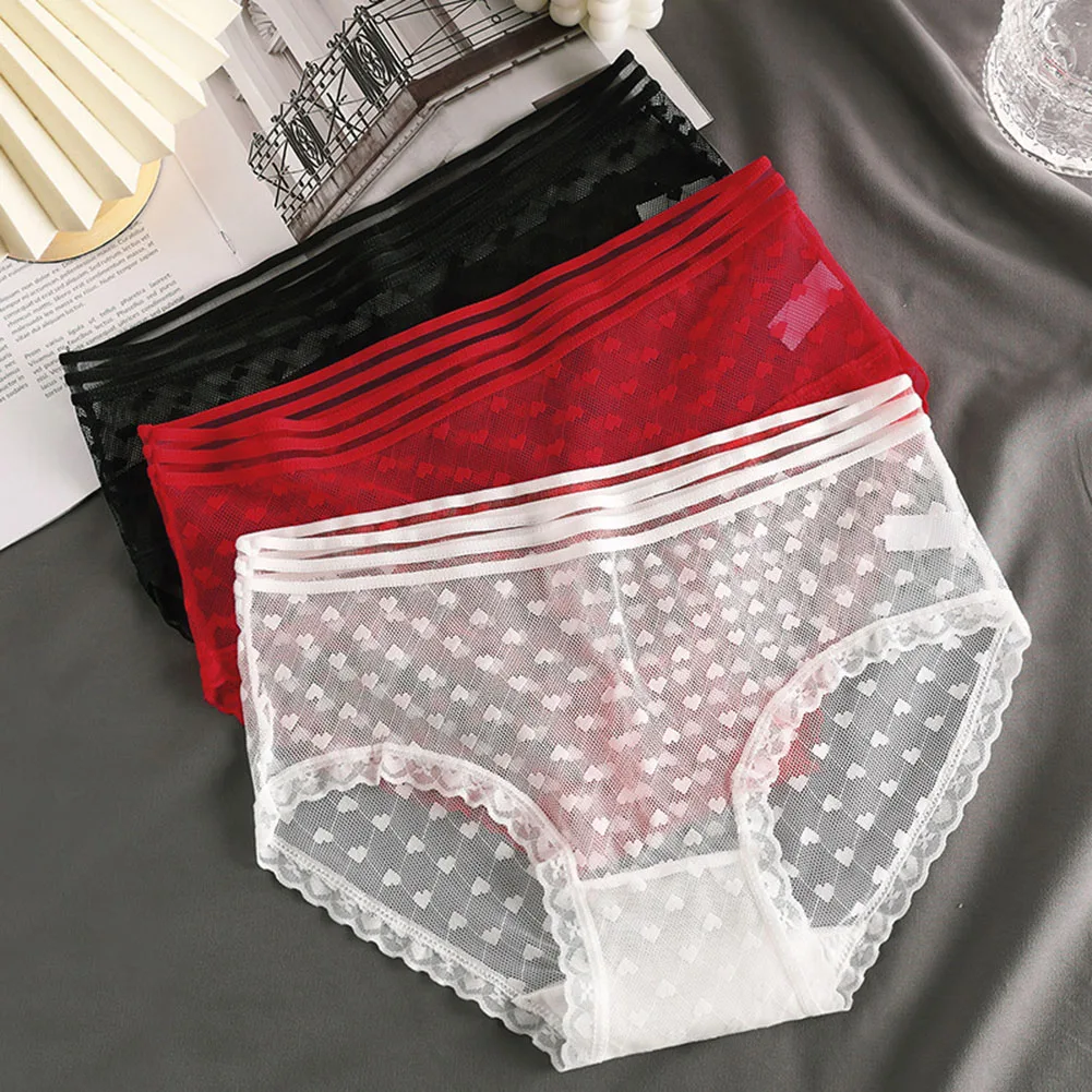 Women's Thong Ladies Pure Color Lace Sexy Pure Cotton Mesh Breathable Thongs Triangle Underwear See Through Very Hot Lingerie