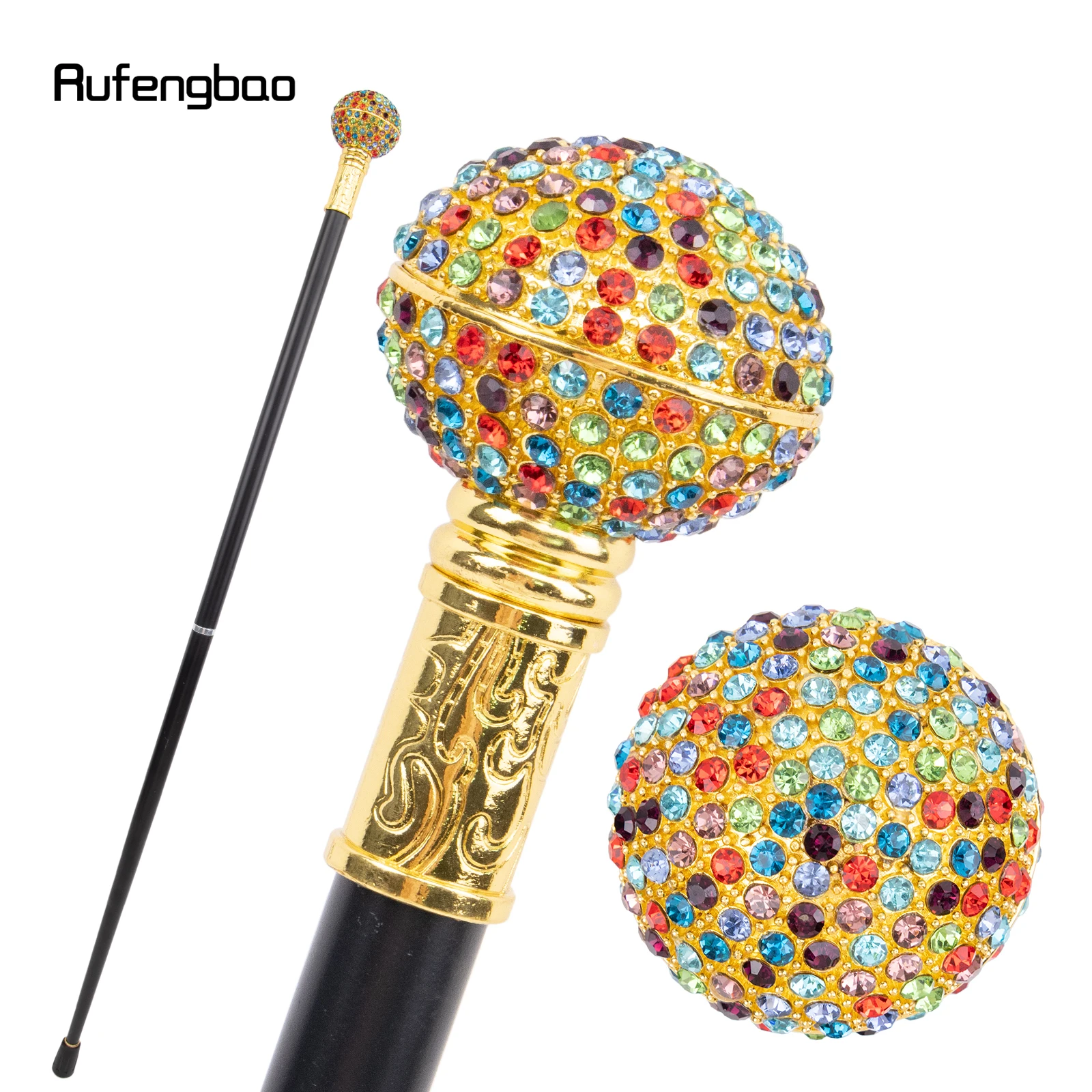 Colorful Artificial Diamond Ball Walking Cane Fashion Decorative Walking Stick Gentleman Elegant Cosplay Cane Crosier 93.5cm