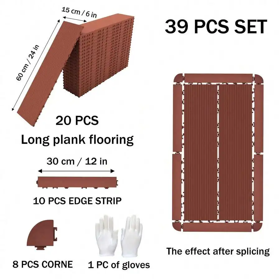 20/40 Piece Single Flooring And 39/59 Piece Complete Sets Available, 6'X24' Long Board Deck Tiles, Non-Slip Drain All Weather Pl