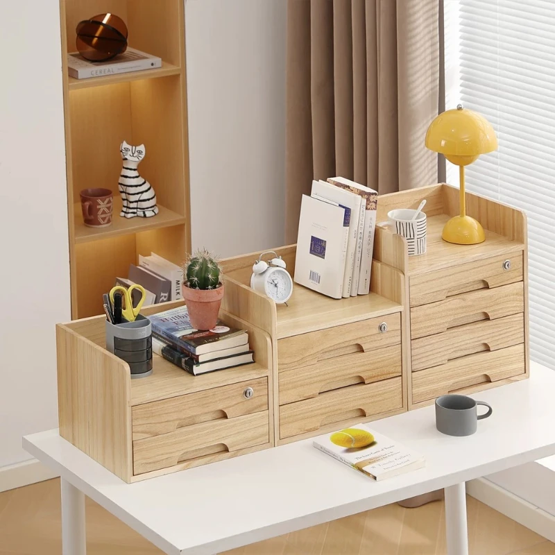 Solid Wood Desk Drawer Cabinet Extra Wide Tall Strong Bearing Multi Purpose Office Home Storage Unit Combinable Shelf X