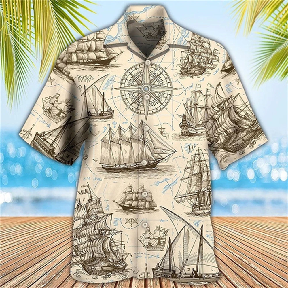 Sommer Party Herrenbekleidung Top T-Shirt Herrenhemd Herren Freizeithemd Kurzarm Mode 2024 Tribal Print Hawaiihemd