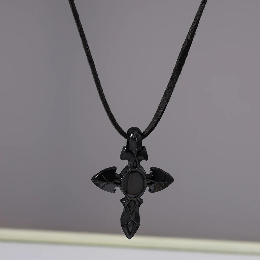 Aihua Vintage Mode Leder Seil Herz Kreuz Anhänger Halskette Für Frauen Männer Kpop Schmuck Zubehör Y2k Ästhetik – Detail 11