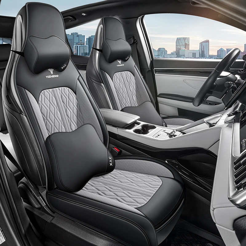 Front Double Seat, Luxurious Pu Leather Full-Cover Integrated Car Seat Cover, Universal, Breathable and Comfortable, Not Stuffy, Suitable for All Seasons, Fits the Seat Well, Non-Slip and Does Not Shift, Easy to Clean and Maintain, with 3D Side Support, Paired with Luxurious Headrest and Lumbar Support, Enhances Driving Experience, Available in 5 Colors, Suitable for Sedans, Suvs, Trucks and Other Models
