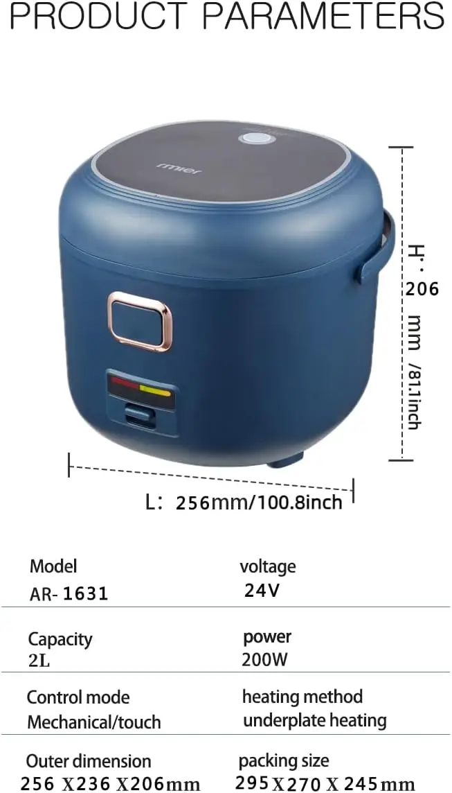 หม้อหุงข้าวพกพาขนาดเล็ก 2 ลิตร พร้อมถาดอบไอน้ํา 12V-24V - สีฟ้า