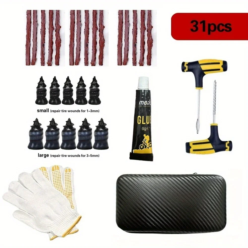Ultieme bandenreparatieset - Nood lekbevestiging met bandenstrips en pluggereedschappen voor auto's, motorfietsen, vrachtwagens en fietsen