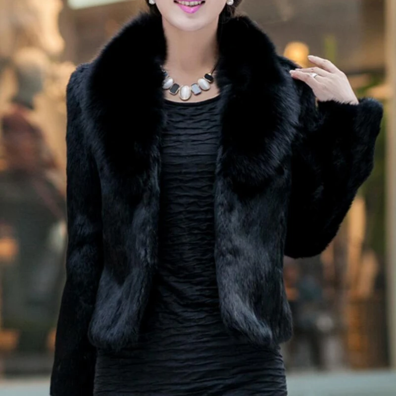 Women imitation fur tops fashion slim fur outwear Ladies short soft collar rabbit fur overcoats autumn winter