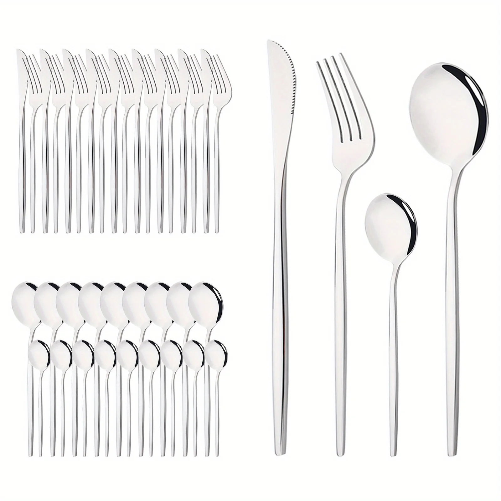 40Pcs Silver Cutlery Set Knife Fork Spoons Dinnerware Set Stainless Steel Tableware Western Flatware Kitchen Silverware Set