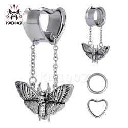 KUBOOZ Unique Butterfly Ear Tunnels Gauges Plugs Pendant Expanders Stretchers Stainless Steel Earring Piercing Set Body Jewelry