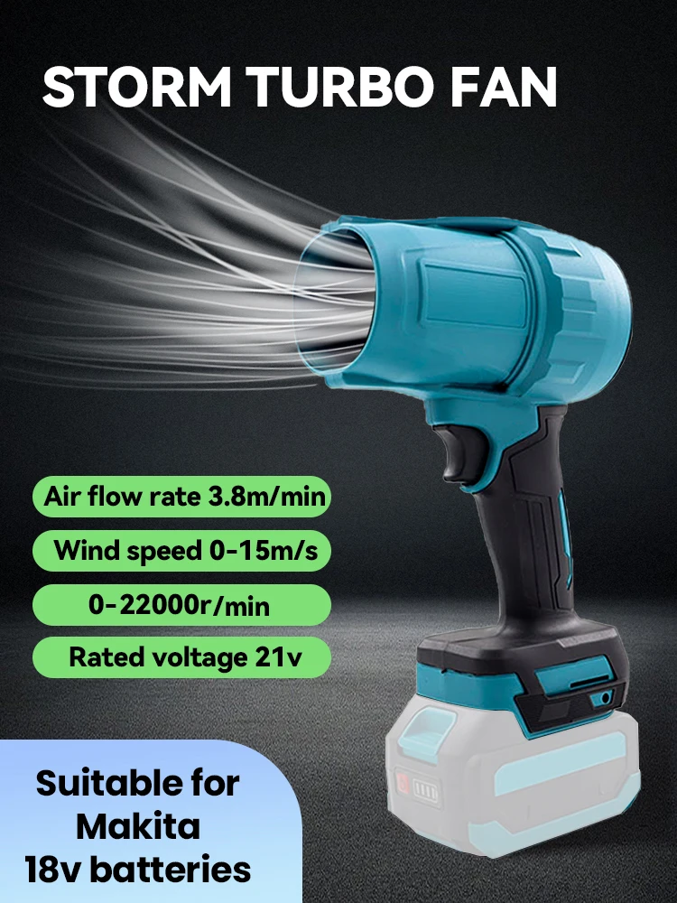 Imagem -02 - Ventilador de ar de Lítio para Makita 22000r Min Ventilador Violento Secador de Cabelo Poeira Limpa Turbo Jet de Alta Potência Bateria 18v