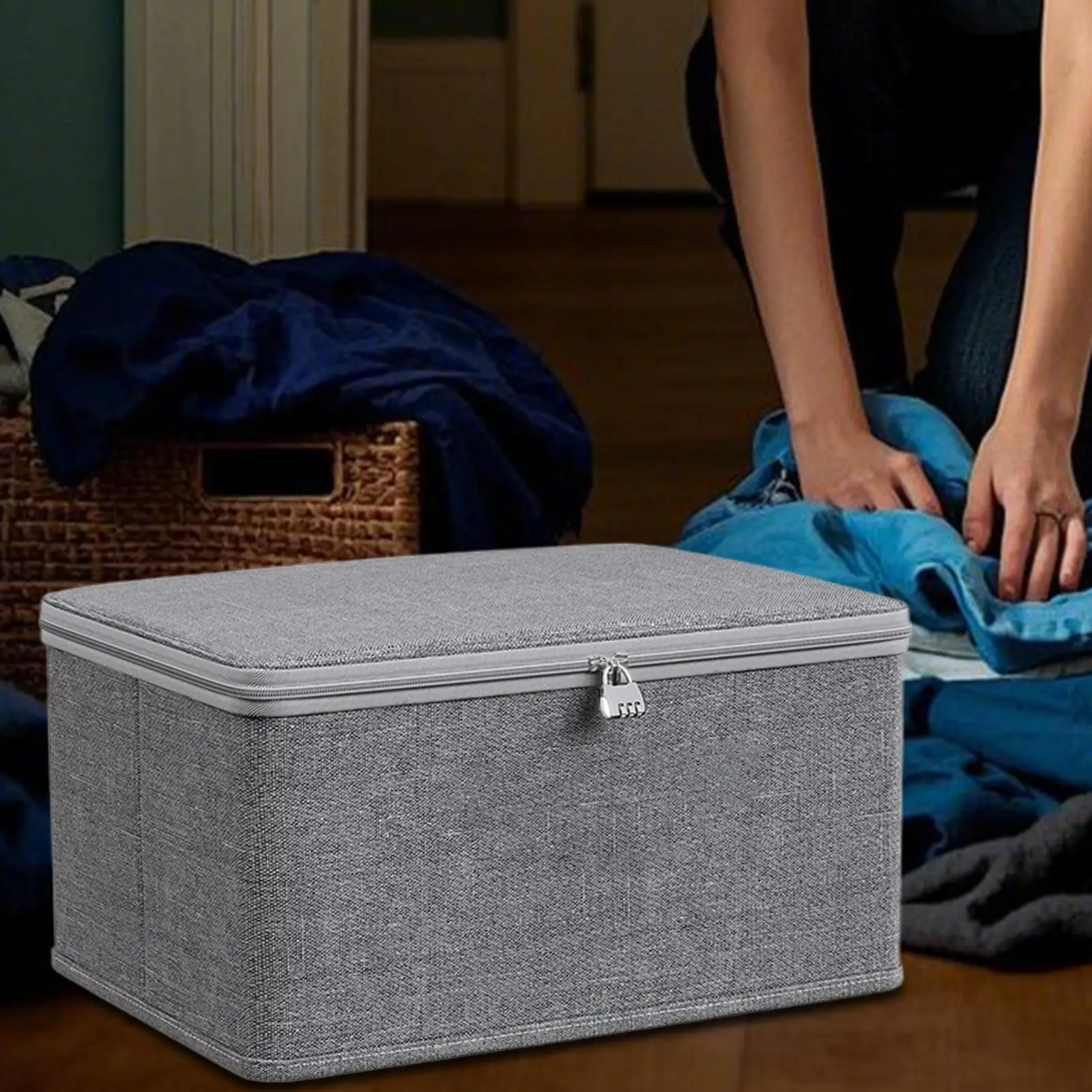 Lockable Clothes Storage Box with Password Lock Privacy Storage Lockable Stackable equipment Organizer Jeans Sweaters Wardrobe