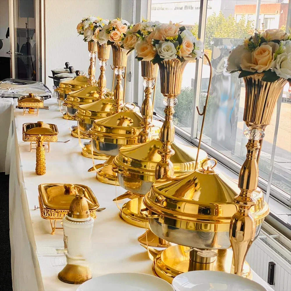 9LRound Hanging Type Chafing Dish Buffet Set With Hammered Hanging Silver And Golden Buffet Stove